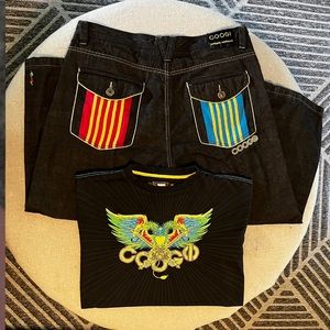 COOGI Jeans 44x30 & Shirt XXXL Set Black with Embroidery